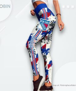 NHL New York Rangers Flower Leggings For Women, Rangers Merch NHL New York Rangers Flower Leggings For Women, Rangers Merch
