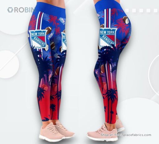 NHL New York Rangers Summer Flower High Waisted Leggings For Women, New York Rangers Gear