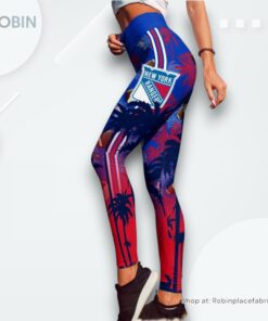 NHL New York Rangers Summer Flower High Waisted Leggings For Women, New York Rangers Gear NHL New York Rangers Summer Flower High Waisted Leggings For Women, New York Rangers Gear