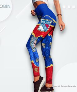 NHL New York Rangers Summer Flower Leggings For Women, Rangers Gear NHL New York Rangers Summer Flower Leggings For Women, Rangers Gear