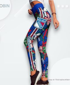 NHL New York Rangers Summer Flower Pattern High Waisted Leggings For Women, New York Rangers Unique Gifts NHL New York Rangers Summer Flower Pattern High Waisted Leggings For Women, New York Rangers Unique Gifts