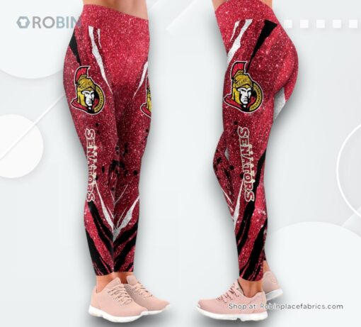 NHL Ottawa Senators Flower High Waisted Leggings For Women, Ottawa Senators Gifts
