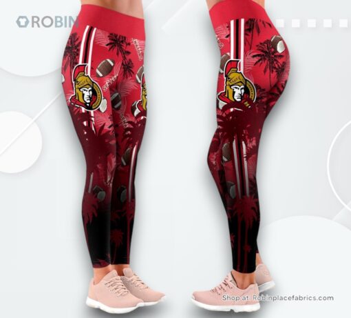 NHL Ottawa Senators Summer Flower High Waisted Leggings For Women, Ottawa Senators Unique Gifts