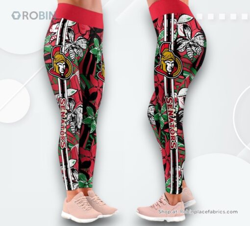 NHL Ottawa Senators Summer Flower Pattern High Waisted Leggings For Women, Senators Merch