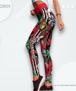 NHL Ottawa Senators Summer Flower Pattern High Waisted Leggings For Women, Senators Merch NHL Ottawa Senators Summer Flower Pattern High Waisted Leggings For Women, Senators Merch