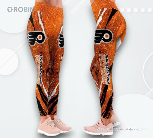 NHL Philadelphia Flyers Flower High Waisted Leggings For Women, Flyers Gifts for Fans