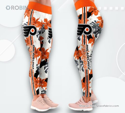 NHL Philadelphia Flyers Flower Leggings For Women, Philadelphia Flyers Gifts for Fans