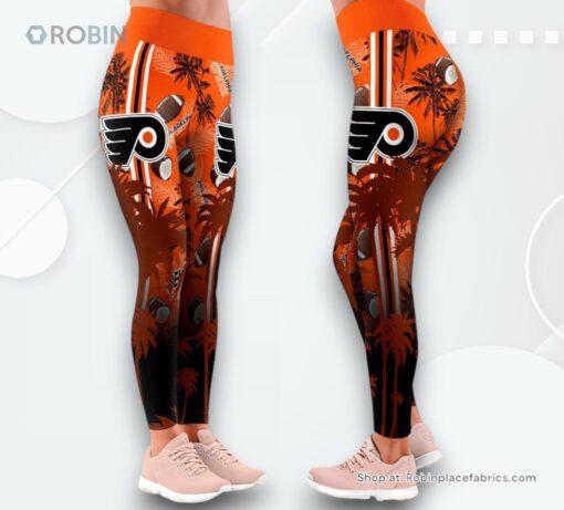 NHL Philadelphia Flyers Summer Flower High Waisted Leggings For Women, Philadelphia Flyers Team Gifts