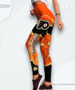 NHL Philadelphia Flyers Summer Flower Leggings For Women, Flyers Team Gifts NHL Philadelphia Flyers Summer Flower Leggings For Women, Flyers Team Gifts