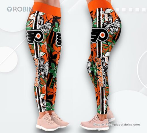 NHL Philadelphia Flyers Summer Flower Pattern High Waisted Leggings For Women, Flyers Unique Gifts