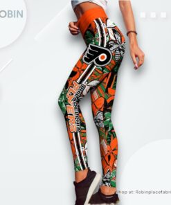 NHL Philadelphia Flyers Summer Flower Pattern High Waisted Leggings For Women, Flyers Unique Gifts NHL Philadelphia Flyers Summer Flower Pattern High Waisted Leggings For Women, Flyers Unique Gifts