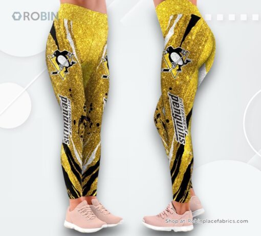 NHL Pittsburgh Penguins Flower High Waisted Leggings For Women, Penguins Unique Gifts