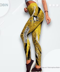 NHL Pittsburgh Penguins Flower High Waisted Leggings For Women, Penguins Unique Gifts NHL Pittsburgh Penguins Flower High Waisted Leggings For Women, Penguins Unique Gifts