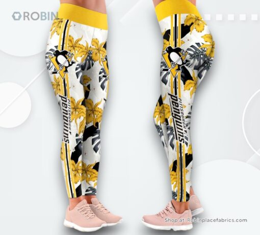 NHL Pittsburgh Penguins Flower Leggings For Women, Pittsburgh Penguins Merchandise