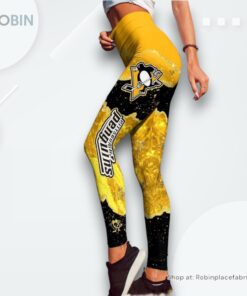 NHL Pittsburgh Penguins Summer Flower Leggings For Women, Penguins Gifts NHL Pittsburgh Penguins Summer Flower Leggings For Women, Penguins Gifts