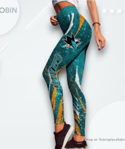 NHL San Jose Sharks Flower High Waisted Leggings For Women, Sharks Gifts for Fans NHL San Jose Sharks Flower High Waisted Leggings For Women, Sharks Gifts for Fans