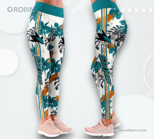 NHL San Jose Sharks Flower Leggings For Women, Sharks Gear
