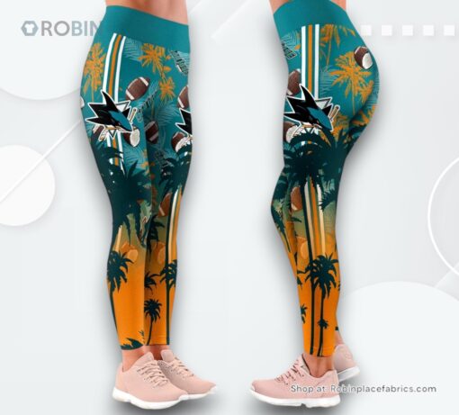 NHL San Jose Sharks Summer Flower High Waisted Leggings For Women, San Jose Sharks Unique Gifts