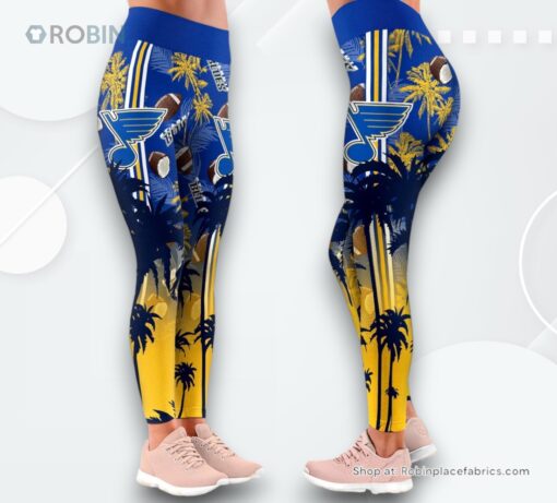 NHL St. Louis Blues Summer Flower High Waisted Leggings For Women, Blues Team Gifts