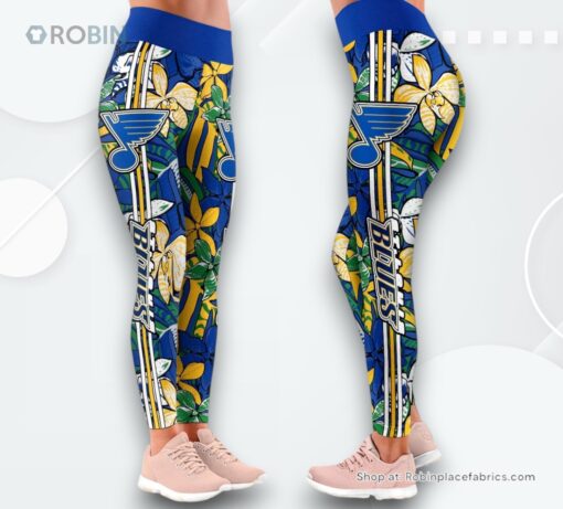 NHL St. Louis Blues Summer Flower Pattern High Waisted Leggings For Women, Blues Unique Gifts