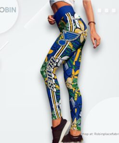 NHL St. Louis Blues Summer Flower Pattern High Waisted Leggings For Women, Blues Unique Gifts NHL St. Louis Blues Summer Flower Pattern High Waisted Leggings For Women, Blues Unique Gifts