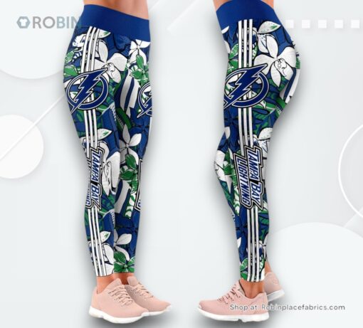NHL Tampa Bay Lightning Summer Flower Pattern High Waisted Leggings For Women, Lightning Merchandise