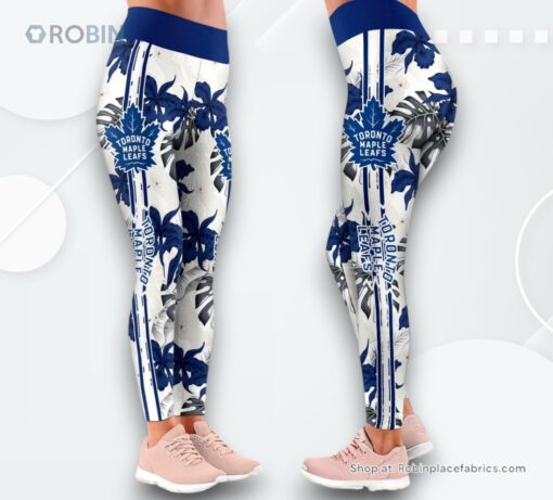 NHL Toronto Maple Leafs Flower Leggings For Women, Toronto Maple Leafs Gifts for Fans