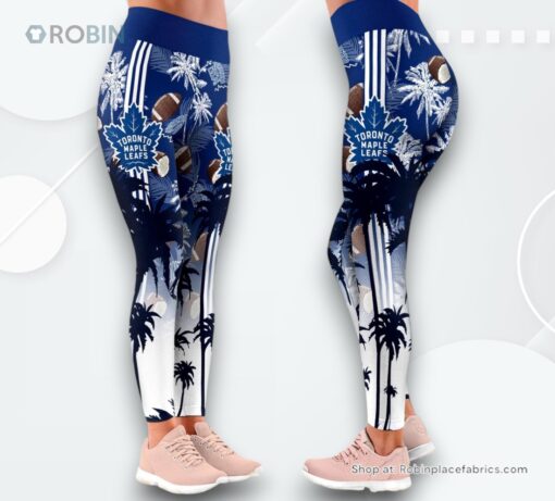 NHL Toronto Maple Leafs Summer Flower High Waisted Leggings For Women, Toronto Maple Leafs Gifts for Fans