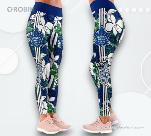 NHL Toronto Maple Leafs Summer Flower Pattern High Waisted Leggings For Women, Maple Leafs Unique Gifts