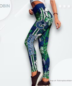 NHL Vancouver Canucks Summer Flower Pattern High Waisted Leggings For Women, Vancouver Canucks Team Gifts NHL Vancouver Canucks Summer Flower Pattern High Waisted Leggings For Women, Vancouver Canucks Team Gifts