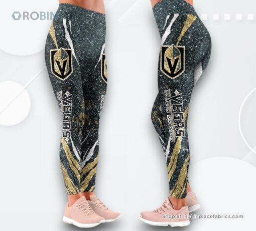 NHL Vegas Golden Knights Flower High Waisted Leggings For Women, Vegas Golden Knights Merch