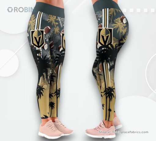 NHL Vegas Golden Knights Summer Flower High Waisted Leggings For Women, Golden Knights Team Gifts