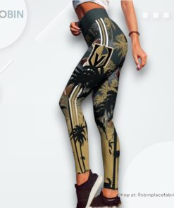 NHL Vegas Golden Knights Summer Flower High Waisted Leggings For Women, Golden Knights Team Gifts NHL Vegas Golden Knights Summer Flower High Waisted Leggings For Women, Golden Knights Team Gifts