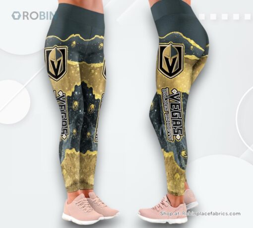 NHL Vegas Golden Knights Summer Flower Leggings For Women, Golden Knights Team Gifts