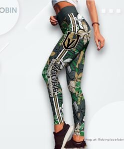 NHL Vegas Golden Knights Summer Flower Pattern High Waisted Leggings For Women, Vegas Golden Knights Unique Gifts NHL Vegas Golden Knights Summer Flower Pattern High Waisted Leggings For Women, Vegas Golden Knights Unique Gifts