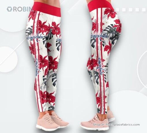 NHL Washington Capitals Flower Leggings For Women, Washington Capitals Gifts for Fans