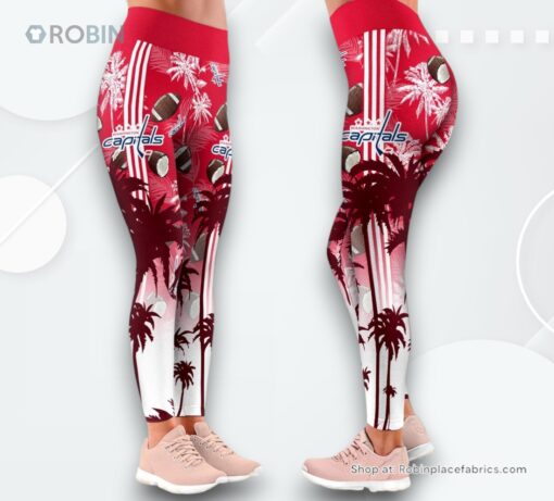NHL Washington Capitals Summer Flower High Waisted Leggings For Women, Washington Capitals Merchandise