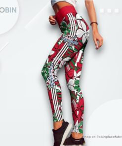 NHL Washington Capitals Summer Flower Pattern High Waisted Leggings For Women, Washington Capitals Unique Gifts NHL Washington Capitals Summer Flower Pattern High Waisted Leggings For Women, Washington Capitals Unique Gifts