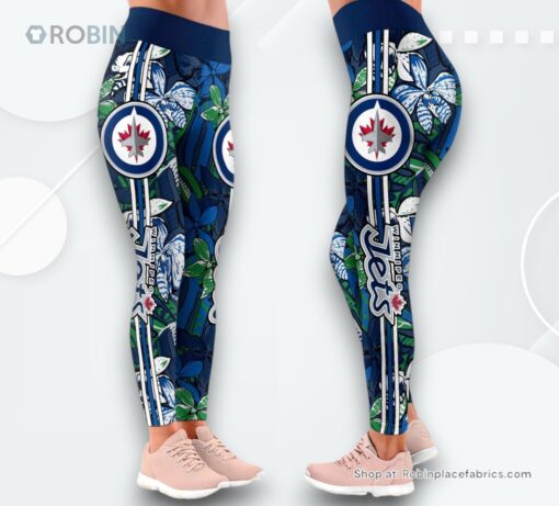 NHL Winnipeg Jets Summer Flower Pattern High Waisted Leggings For Women, Winnipeg Jets Unique Gifts