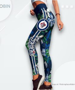NHL Winnipeg Jets Summer Flower Pattern High Waisted Leggings For Women, Winnipeg Jets Unique Gifts NHL Winnipeg Jets Summer Flower Pattern High Waisted Leggings For Women, Winnipeg Jets Unique Gifts