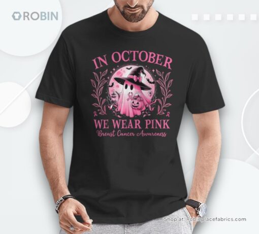 October We Wear Pink Breast Cancer Awareness Halloween Ghost Shirt