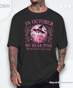 October We Wear Pink Breast Cancer Awareness Halloween Ghost Shirt