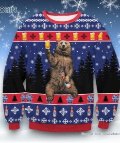 Pabst Blue Ribbon Bear Ugly Sweater and Sweatshirt