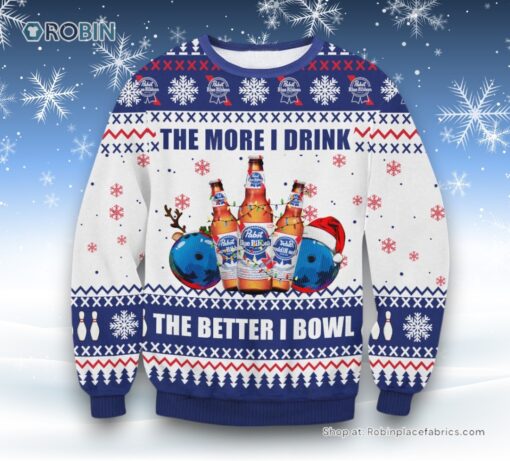 Pabst Blue Ribbon Bowling Ugly Sweater and Sweatshirt