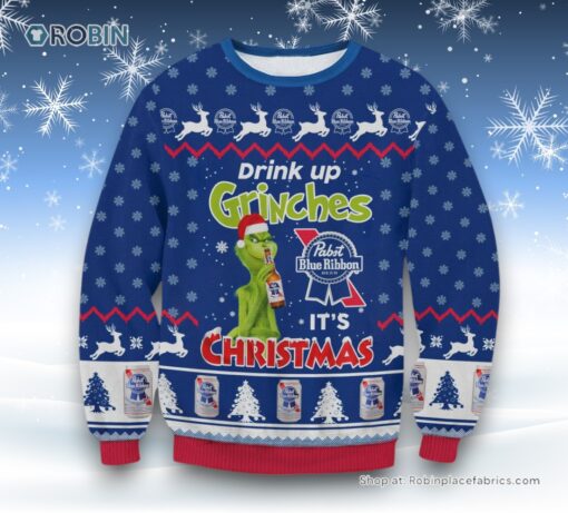 Pabst Blue Ribbon Drink Up Grinches Ugly Sweater and Sweatshirt