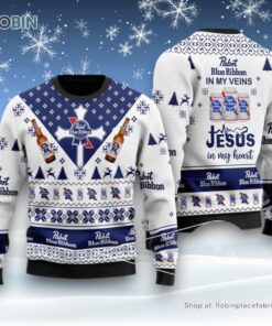 Pabst Blue Ribbon In My Veins Jesus In My Heart Ugly Sweater and Sweatshirt Pabst Blue Ribbon In My Veins Jesus In My Heart Ugly Sweater and Sweatshirt