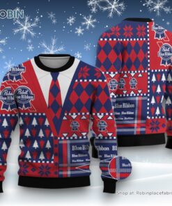 Pabst Blue Ribbon Tie Ugly Sweater and Sweatshirt