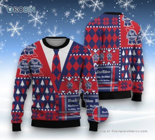 Pabst Blue Ribbon Tie Ugly Sweater and Sweatshirt