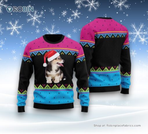 Pembroke Welsh Corgi Christmas Hat Pattern Ugly Christmas Sweatshirt, Sweater, Christmas Gift For Dog Love