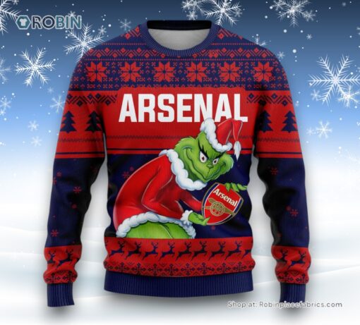 Personalized EPL Arsenal Grinch Ugly Sweater and Sweatshirt All Over Print For Fan   Limited Edition